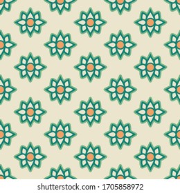Vector Cactus Flowers on Beige seamless pattern background.