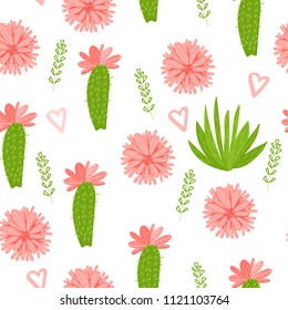 Vector Cactus greem with orange flowers pattern isolated on white background.