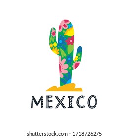 Vector Cactus icon with flowers inside. Mexican symbol for print, web, logo, t shirt and graphic design.