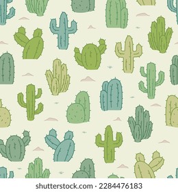 Vector cactus on desert seamless pattern