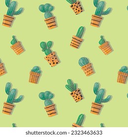 Vector Cactus on Pot Pattern Illustration