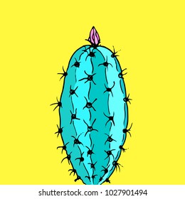 Vector cactus on yellow background. Minimal fashion trendy design