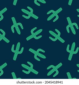 Vector cactus pattern with blue background