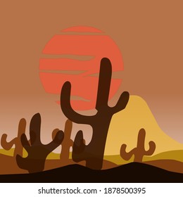 Planta de cactus vectorial sobre fondo del desierto