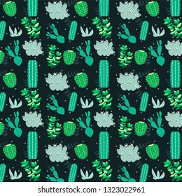 vector cactus plant pattern. Bright repeated texture with green cactus. natural background with desert plants.