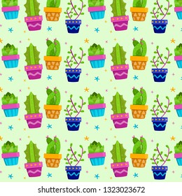 vector cactus plant pattern. Bright repeated texture with green cactus. natural background with desert plants.