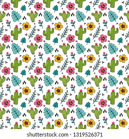 vector cactus plant seamless pattern. Bright repeated texture with green cactus. natural background with desert plants.