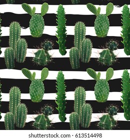 Vector Cactus Plant Seamless Pattern. Exotic Tropical Summer Botanical Background.