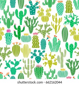 Vector Cactus Plant Seamless Pattern. Cacti Flower Background, Print