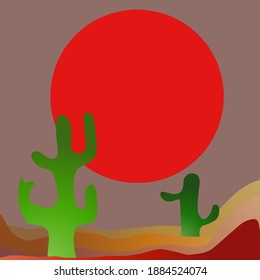 Vector Cactus Plants at Desert on Abstract Background Illustration