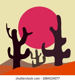 Vector Cactus Plants at Desert on Abstract Background Illustration