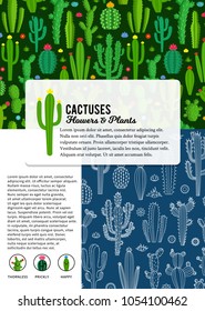 Vector cactus plants in flowerpots monoline icons. Cacti patterns.