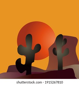 Vector Cactus Plants On Abstract Background Illustration