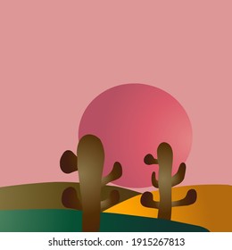 Vector Cactus Plants On Abstract Background Illustration