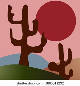 Vector Cactus Plants On Desert,Perfect For Business Brochures etc