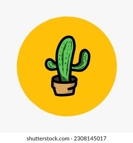 vector cactus in a pot, cartoon style yellow background