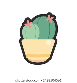 vector cactus in pot cartoon style flat vector