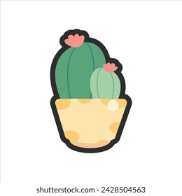 vector cactus in pot cartoon style flat vector