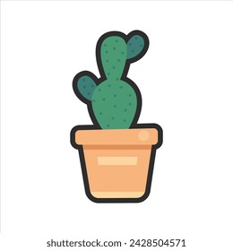 vector cactus in pot cartoon style flat vector