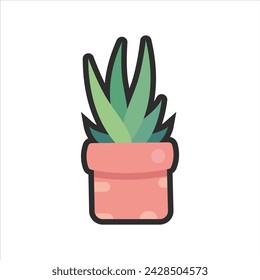 vector cactus in pot cartoon style flat vector