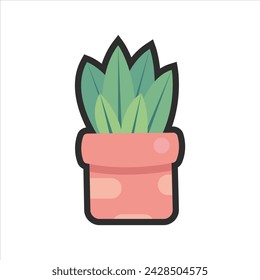 vector cactus in pot cartoon style flat vector