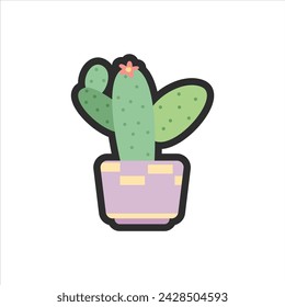 vector cactus in pot cartoon style flat vector