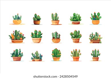 vector cactus in pot collection flat vector