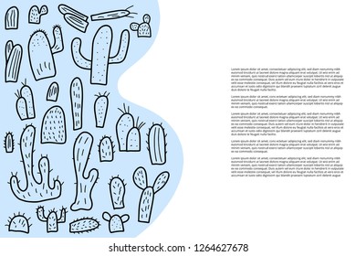 Vector cactus  set.  Templates of banner composition in doodle style.