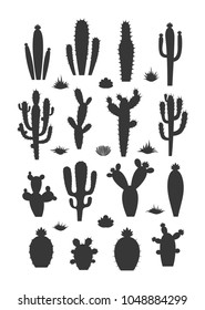 Vector cactus silhouettes with flowers.