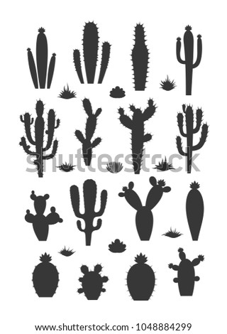 Vector cactus silhouettes with flowers.