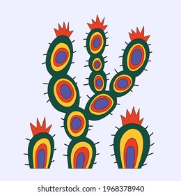 Vector Cactus Sticker In Desert. Funky Groove Mexico Isolated Cactus. Wild West And Hippy 60s And 70s. Vintage Summer Bur Tattoo Template.thorn Succulent Sticker