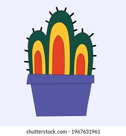 vector cactus sticker in a pot. Funky groove mexico isolated cactus. Wild west and hippy 60s and 70s. Vintage summer bur tattoo template.thorn succulent sticker