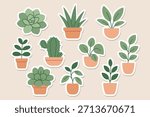 Vector Cactus Succulents Sticker Set