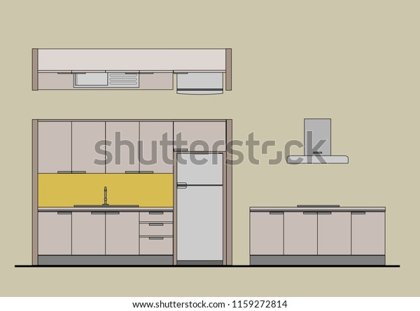 Vector Cad Blocks Style Kitchen Cabinet Stock Vector Royalty Free