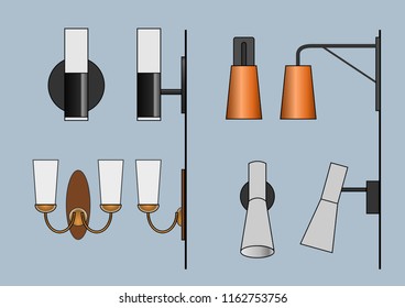 Vector CAD Blocks style set of Wall Lamp front & side view used in architecture presentation