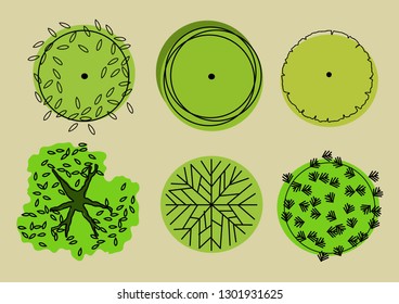 Vector CAD Blocks style Trees in plan architecture presentation