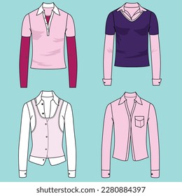 Vector CAD crop top fashion, women's short sleeve t-shirt technical shirt, slim fit with open back blouse template, sketch, flat. Jersey fabric upper with front, rear view, white