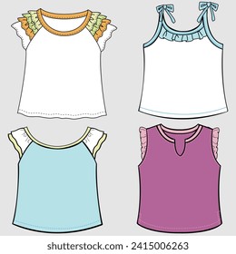 Moda vectorial CAD de manga corta, blusa de cuello redondo de las mujeres con dibujo técnico de detalle de arco, plano, boceto, burla, plantilla. Ropa de Jersey o camiseta tejida con vista frontal, trasera, color blanco