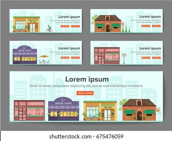 Vector cafe Banners template ,horizontal,coffee shop , store ,house.