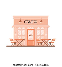 Vector cafe building. Graphic retro bulding. Cozy family restraunt. 