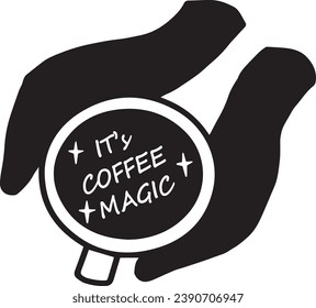 Vector cafe house doodles coffee stickers, cafeteria, line art vector, coffee cup, favorite, stickers for coffee shop, it's coffee magic, cup in hands 
 