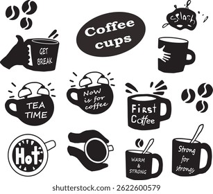 Vector cafe house doodles coffee stickers set, cafeteria, line art vector, coffee cup, favorite, stickers for coffee shop, get break, stamp