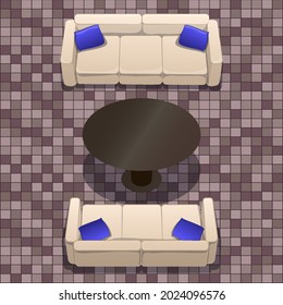 Vector cafe interior. View from above