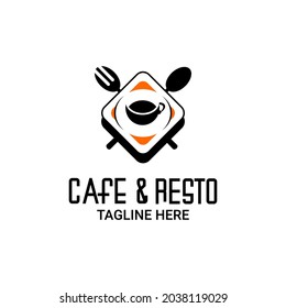 vector cafe logo, cup of coffee, spoon and fork