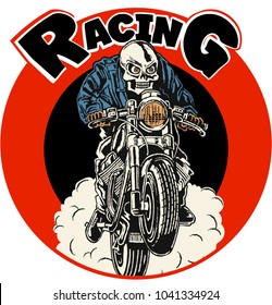 vector cafe racer skull rider print
