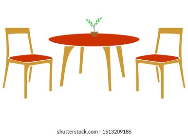 Vector cafe table chair two insulated flat icons. Front view illustration of restaurant furniture