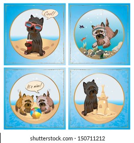 Vector Cairn-terrier dog summer sea vacation collection