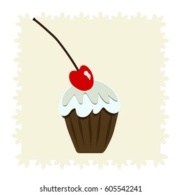 Vector cake with a cherry