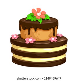 vector cake of chocolate and biscuit cakes with flowers up