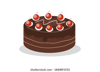 Vector cake, chocolate cake with cherry on top.